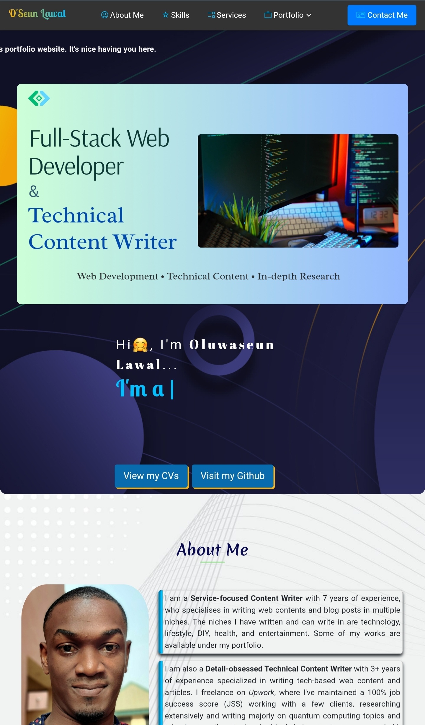 My portfolio website desktop view