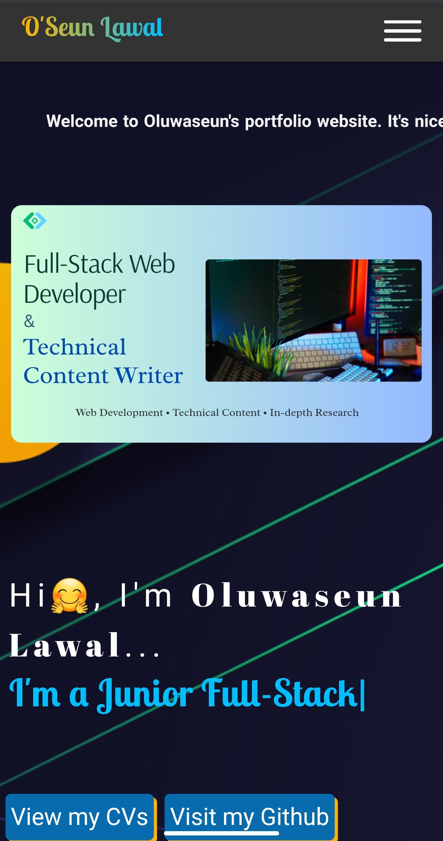 My portfolio website mobile view